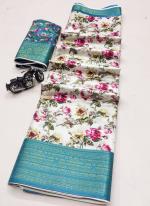 Pure Dola Silk Sky Blue Festival Wear Batik Print Saree